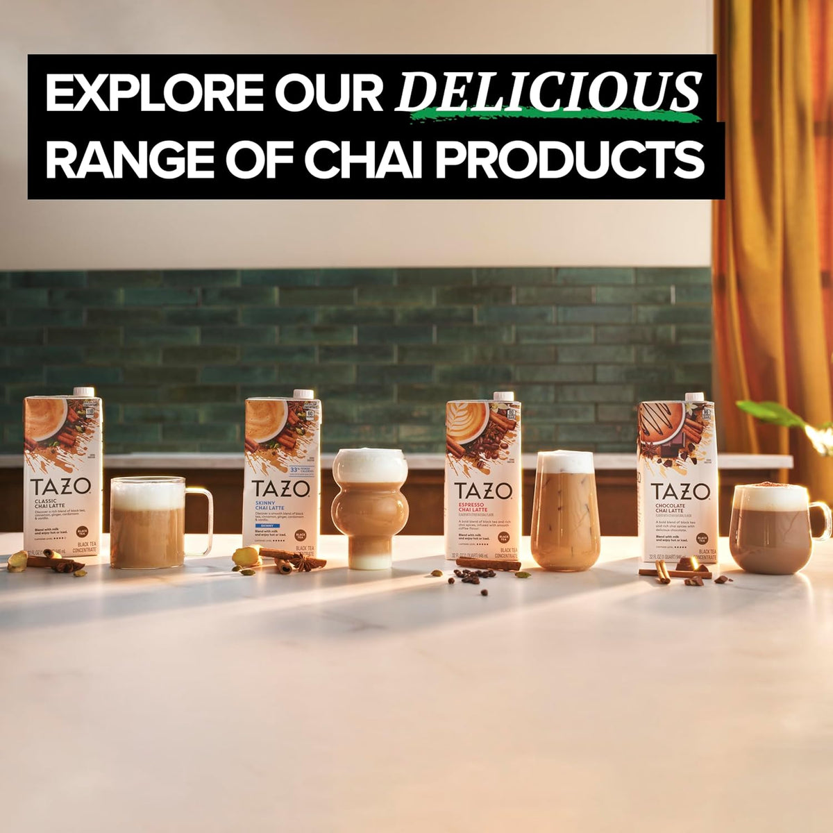 TAZO Organic Decaf Chai Mix for Late-Afternoon Work Pick-Me-Ups, 1:1 Tea Concentrate for Home Office Refresh Without Sleep Disruption