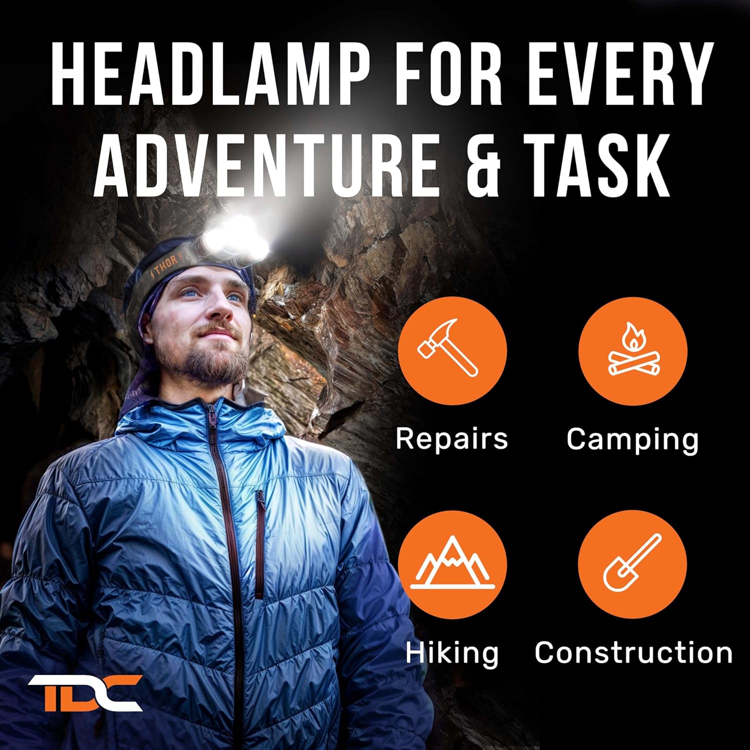 TDC Head Lamp Led Rechargeable - Roadside Safety Headlamp for Breakdowns and Nighttime Visibility