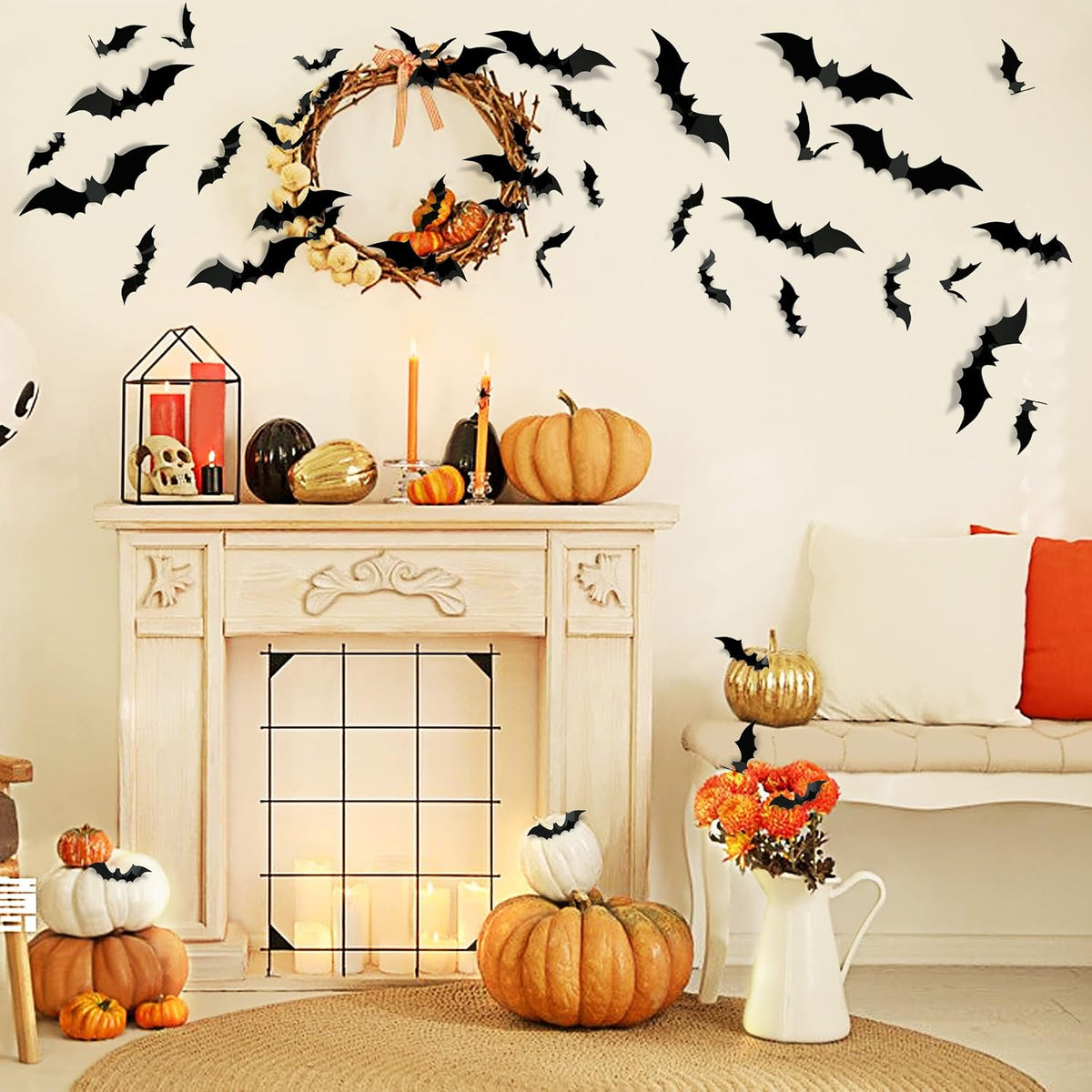 TDHDIKE Halloween Bats Decorations 140pcs Safe PVC Bat Wall Stickers for Kids Bedroom and Playroom DIY Family Craft