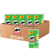 Pringles Sour Cream and Onion Potato Crisps Chips, 12-Pack of Travel-Ready Single-Serve Cans for Car Rides and Commutes