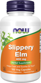 NOW Slippery Elm 400 mg Herbal Capsules – NPA A-Rated Supplement for Clean, Worry-Free Daily Use, 100 ct