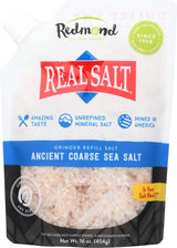 Redmond Real Sea Salt - Neutral Toned Resealable Coarse Salt, 16 Ounce Pouch for Effortless Countertop Use