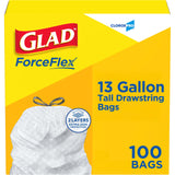 Glad 13 Gallon Drawstring Garbage Bags with LeakGuard Bottom, ForceFlex Tear Protection for Home Kitchens
