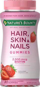 Nature's Bounty Optimal Solutions Hair Skin & Nails Gummies – Housewarming Wellness Gift for the Beauty-Conscious Hostess, Strawberry, 140 Count