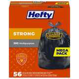 Hefty Strong 30 Gallon Trash Bags for Camping and Outdoor Events, Black Heavy Duty Drawstring
