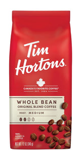 Tim Hortons Whole Bean Original Medium Roast Coffee – Smooth Low-Bitterness Brew for Daily Wellness, 12 oz Bag