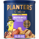 PLANTERS Deluxe Mixed Nuts Canister – Plant-Based Protein Snack for Midday Wellness at the Home Office Desk