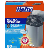 Hefty 13 Gallon Blackout Trash Bags – Triple-Action Stretch and Puncture Resistance to Prevent Leaks Around Kids and Pets, 80 Bags