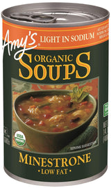 Amy's Organic Light in Sodium Minestrone Soup – Clean-Label Microwaveable Meal for Mindful Eating, 14.1 oz