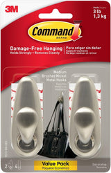 Command Brushed Nickel Hooks – Less-Is-More Decor Accent for Living Room and Office, Holds Up to 5 lb Without Visible Hardware