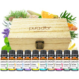 PURA D'OR Perfect10 Organic Essential Oils – Cozy Bedroom Decor Set with Wooden Display Box