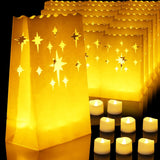 Homemory Paper Luminary Bags with Flickering Tealights – Ambient Table Centerpiece for Dinner Parties and Date Nights