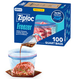 Ziploc Quart Freezer Bags Stand-Up Bottom – Clean, Clutter-Free Pantry Storage for Minimalist Kitchens, 100 Count