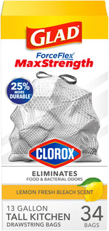 Glad ForceFlex MaxStrength 13 Gal Trash Bags — Practical Housewarming Gift Pack for New Homeowners, Bahama Bliss Febreze, 90 Count