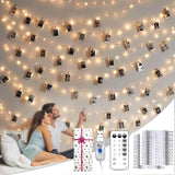 Nursery and Kids Bedroom Photo Clip Lights 40FT - Warm White 3000K LED String Lights, Cool to Touch USB Powered with Auto Timer