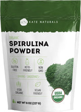 Kate Naturals Organic Spirulina Powder – Self-Care Gift for Mom Who Loves Green Superfoods, 8 oz