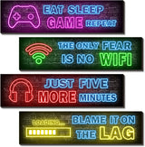 4 Pcs Printed Neon Gaming Posters – Coordinated Neon Style Wall Art for Male Dorm Room and Bedroom