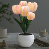 Ceramic Flowerpot LED Lamp – Pink Tulip Decor for Dining Table, Mantel, and Feminine Room Styling