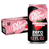 Dr Pepper Strawberries & Cream Zero Sugar 12-Pack – Lower-Sugar Family Soda for Lunchtime, Snacks, and Game Room