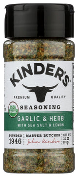 Kinder's Organic Garlic Herb Sea Salt & Lemon Seasoning – Mindful Eating Staple for Plant-Based Kitchens and Whole-Food Meal Prep, 3.2 oz