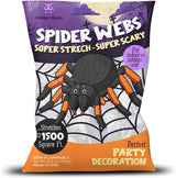 Happy Hippo Spider Web Decor – Grandparent-Friendly Front Porch Display, Non-Gory Webbing with 8 Fake Spiders for Visiting Kids