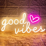 Good Vibes Neon Sign – Soothing Heart-Shaped LED Sign for Mindfulness Space and Yoga Room Decor