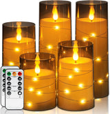 Homemory No Flame Star String LED Candles – Shatterproof Acrylic Pillar Set, Safe for Cats Dogs and Kids Ivory