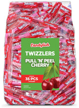 Twizlers Pull 'n' Peel Cherry Bulk Pack – Home Theater and Den Snack Jar Candy, 1 lb Cherry Flavored Strands