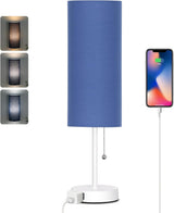 Designer Table Lamp for Bedroom Decor, 15 and 18 Inch Options with Pull Chain and Integrated AC Outlet
