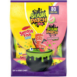 SOUR PATCH KIDS and SWEDISH FISH Halloween Candy for Front Porch Decor and Trick or Treat Bowl, Bulk 80 Chewy Mini Bags