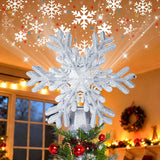 FrostyGlow LED Tree Topper – Stylish Living Room Centerpiece, Hollow Silver Snowflake Casting Snowfall Patterns