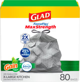 Glad ForceFlex MaxStrength XL 20 Gal Trash Bags, Streamlined Drawstring Design for Clean, Clutter-Free Kitchen Counters, 80 Ct