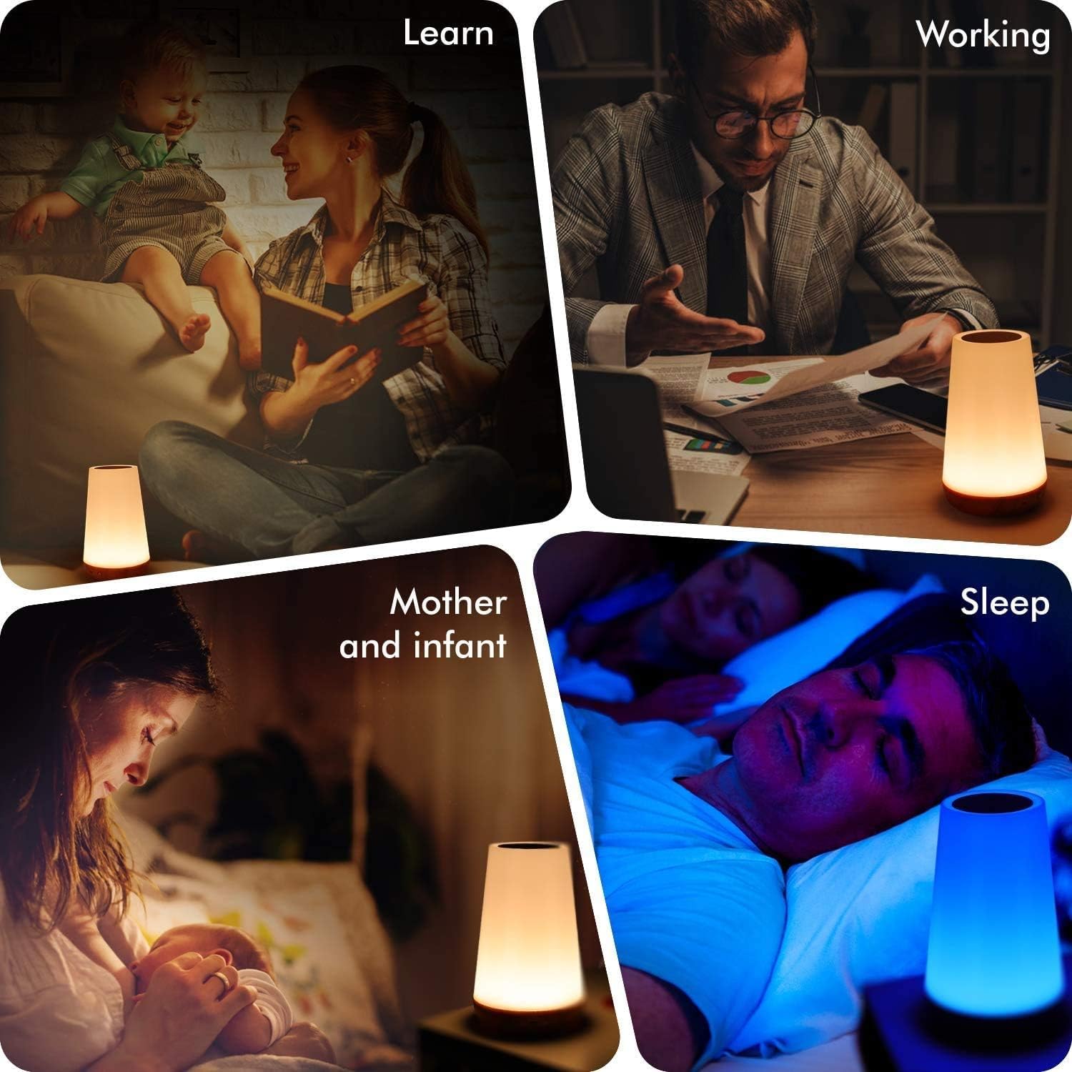 THAUSDAS Bedside Lamp Gift Set for Women and Mothers – Cordless Rechargeable Night Light with 4 Brightness Levels Ideal for Housewarming and Holidays