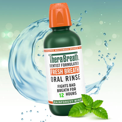 TheraBreath Rainforest Mint Mouthwash – Alcohol-Free Botanical Rinse for Bedtime Oral Care and Fresh Breath Confidence