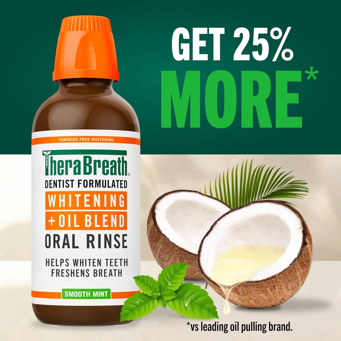 TheraBreath Whitening + Oil Blend Rinse – Peroxide-Free Oil Pulling Mouthwash for Mindful Morning and Evening Wellness Routines, 16 Fl Oz