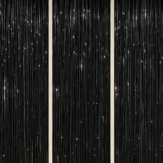 three 3.3x8.2 ft foil fringe curtain panels per pack