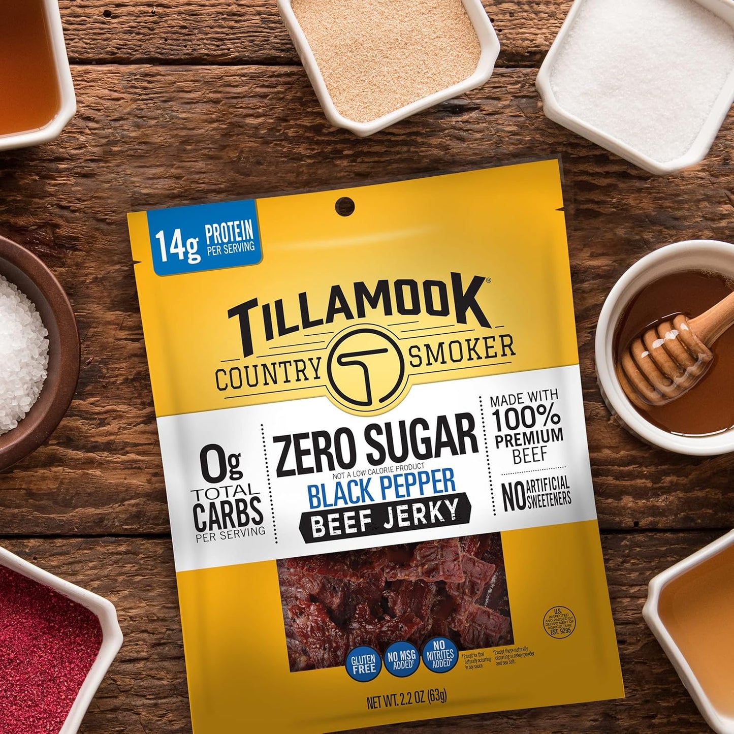 Tillamook Country Smoker Zero Sugar Beef Jerky, Black Pepper, 6.5 Ounce — 2-Pack Gift for Outdoor Enthusiasts and Road Trippers