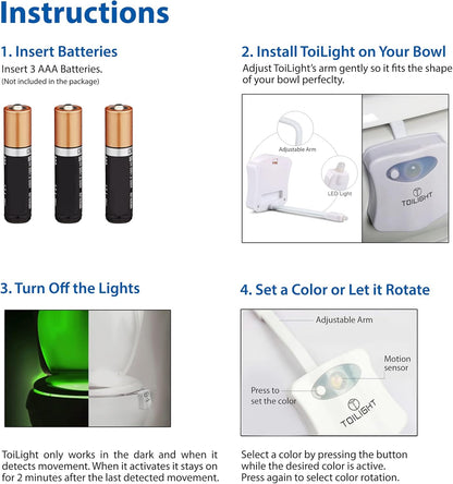 ToiLight Bathroom Safety Light – Cordless Battery Powered Night Light to Navigate Hallway and Toilet Without Tripping