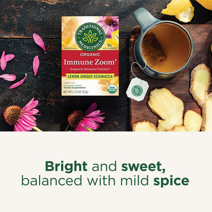 Traditional Medicinals Organic Immune Zoom Lemon Ginger Tea - Office Break Room Pick-Me-Up Without the Jitters