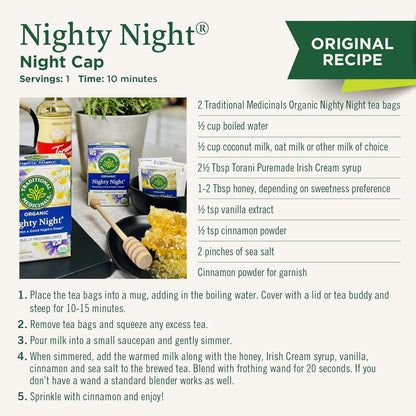 Traditional Medicinals Organic Nighty Night Extra – Caffeine-Free Study Break Tea for Better Sleep Cycles, 16 Bags