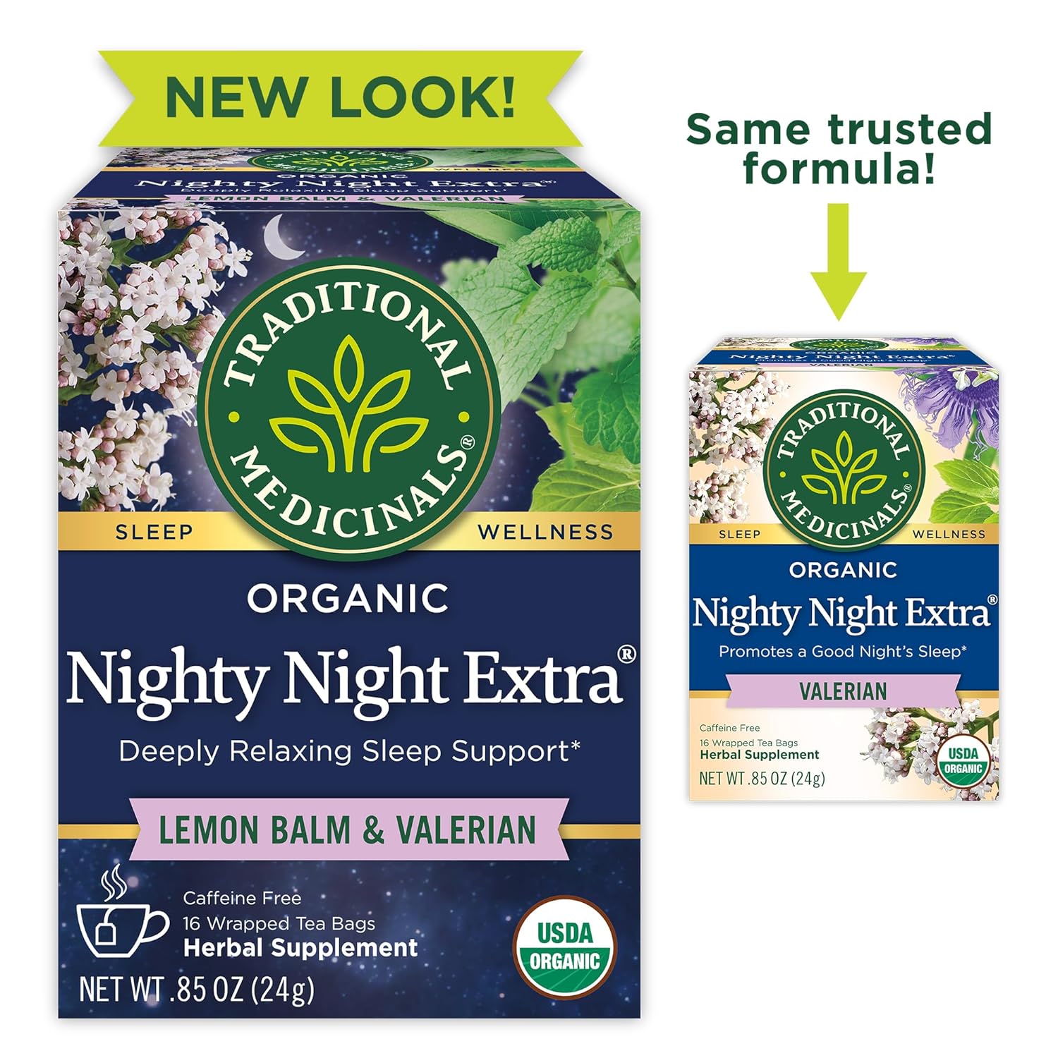 Traditional Medicinals Organic Nighty Night Extra – Caffeine-Free Study Break Tea for Better Sleep Cycles, 16 Bags