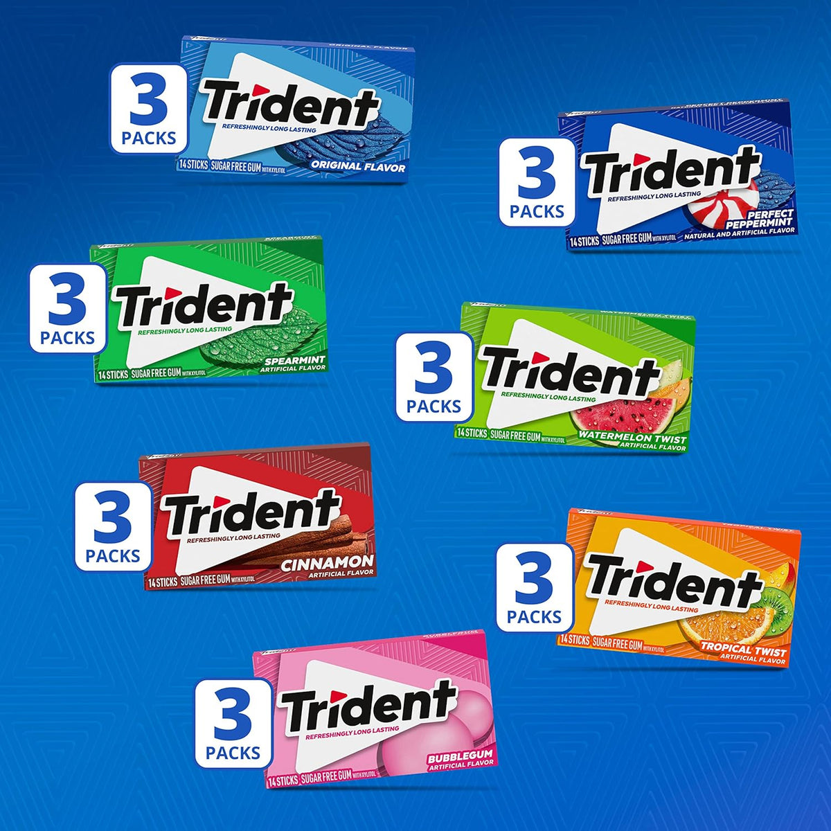 Trident Sugar-Free Chewing Gum Variety Pack – Focus-Boosting Chewing Companion for Remote Workers, 21 Packs