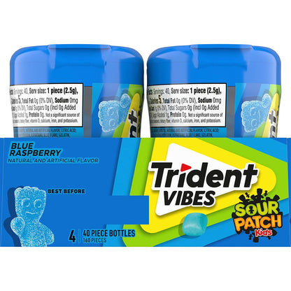 Trident Vibes SOUR PATCH KIDS Blue Raspberry Gum – Party Favor and Playdate Pack for Kids, Sugar-Free Bulk 160 Pieces