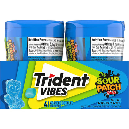 Trident Vibes SOUR PATCH KIDS Blue Raspberry Gum – Party Favor and Playdate Pack for Kids, Sugar-Free Bulk 160 Pieces