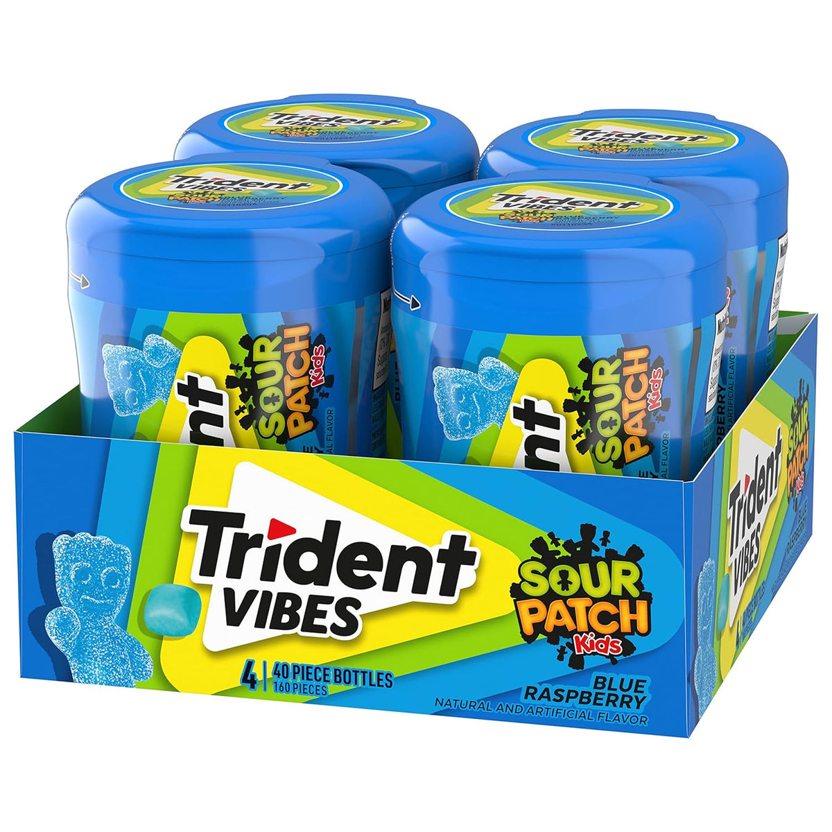 Trident Vibes SOUR PATCH KIDS Blue Raspberry Gum – Party Favor and Playdate Pack for Kids, Sugar-Free Bulk 160 Pieces