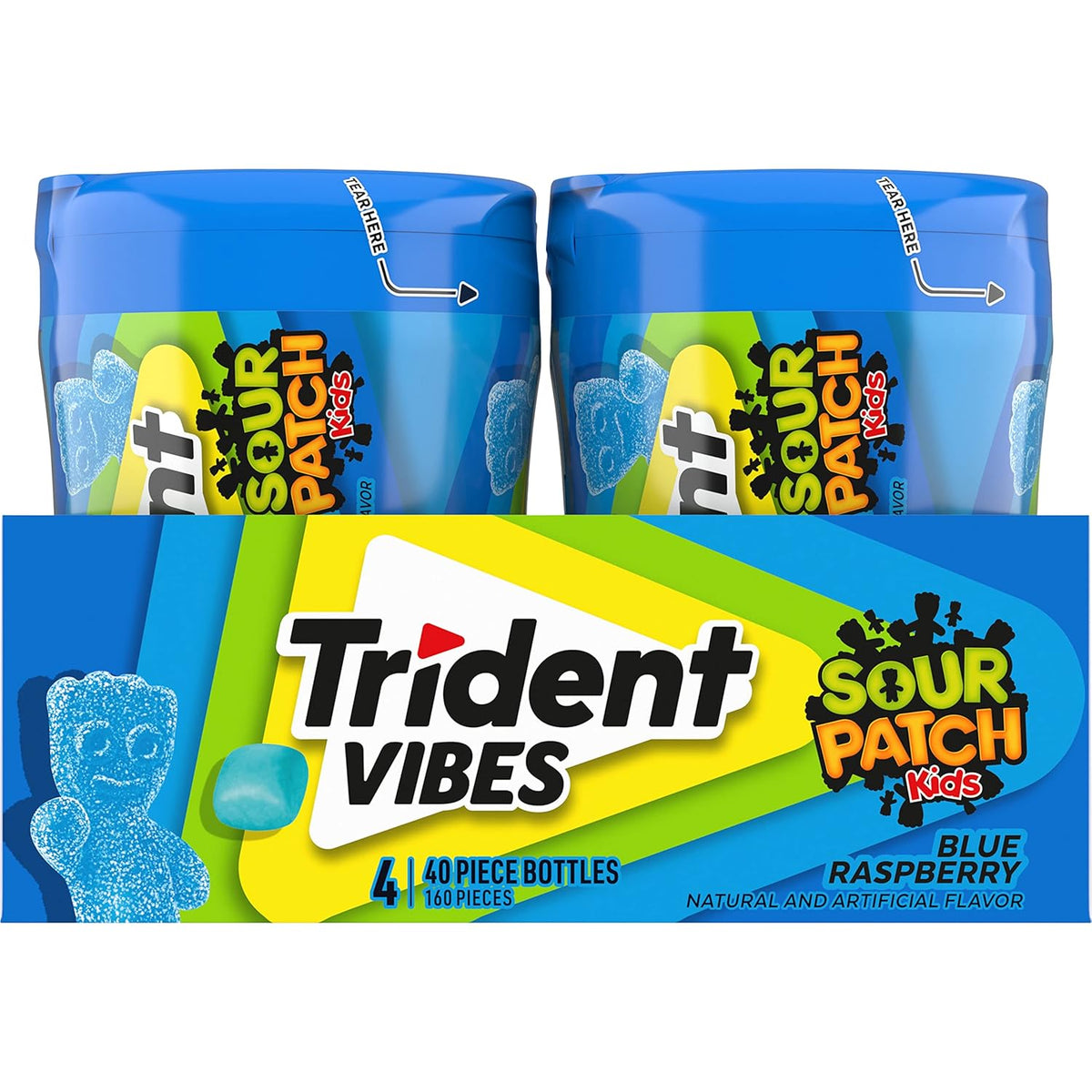 Trident Vibes SOUR PATCH KIDS Blue Raspberry Gum – Party Favor and Playdate Pack for Kids, Sugar-Free Bulk 160 Pieces