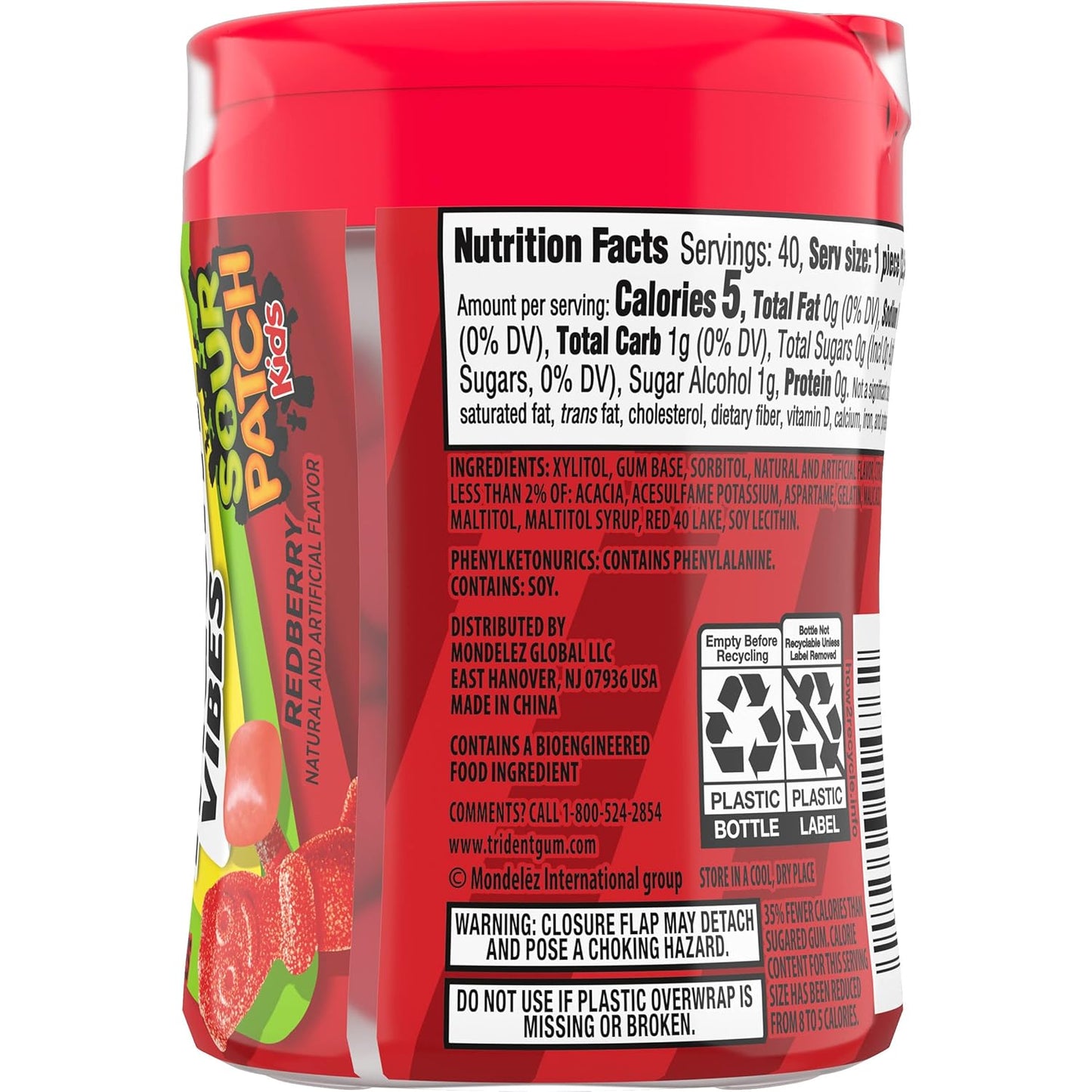 Trident Vibes SOUR PATCH KIDS Blue Raspberry Sugar-Free Chewing Gum – Hostess and Housewarming Pantry Gift, 160 Pieces