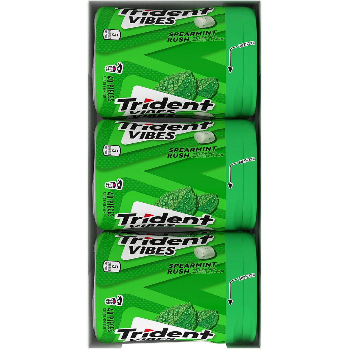 Trident Vibes Spearmint Rush Sugar-Free Chewing Gum – Workday Focus and Fresh Breath for Open Office Teams, 240 Pieces