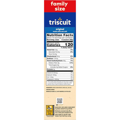 Triscuit Original Whole Grain Wheat Crackers – No Artificial Colors Whole Wheat Snacks for Back-to-School, 12.5 oz