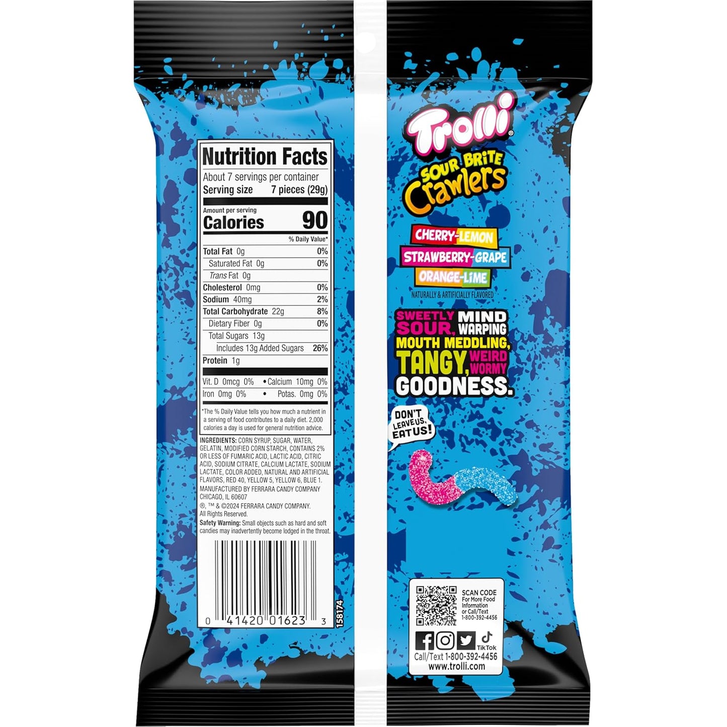Trolli Sour Brite Crawlers Chewy Worms – Birthday Gift for Cousins, Nieces and Nephews Who Love Sweet and Sour Candy, 7.2 oz